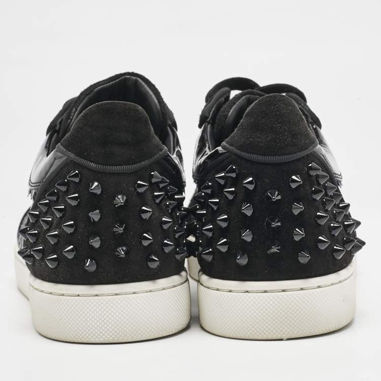 Pre Owned Christian Louboutin Black Embossed Patent Leather and Suede Vieira 2 Sneakers Size 39.5