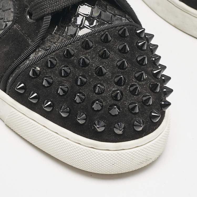 Pre Owned Christian Louboutin Black Embossed Patent Leather and Suede Vieira 2 Sneakers Size 39.5