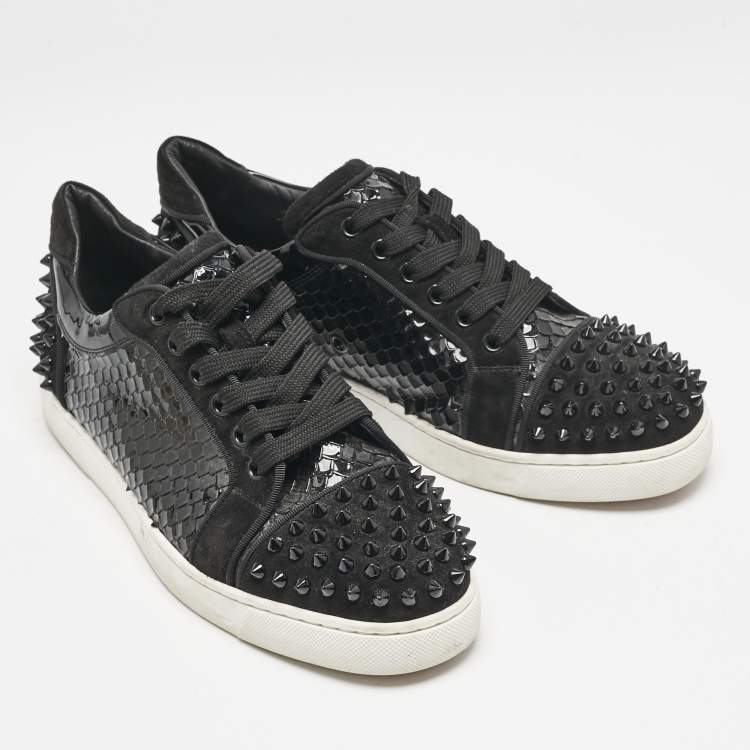 Pre Owned Christian Louboutin Black Embossed Patent Leather and Suede Vieira 2 Sneakers Size 39.5
