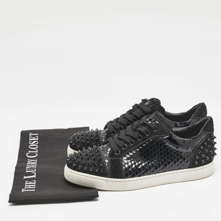 Pre Owned Christian Louboutin Black Embossed Patent Leather and Suede Vieira 2 Sneakers Size 39.5