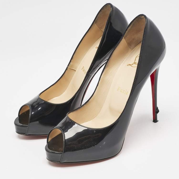 Pre Owned Christian Louboutin Black Patent Leather Very Prive Pumps Size 38