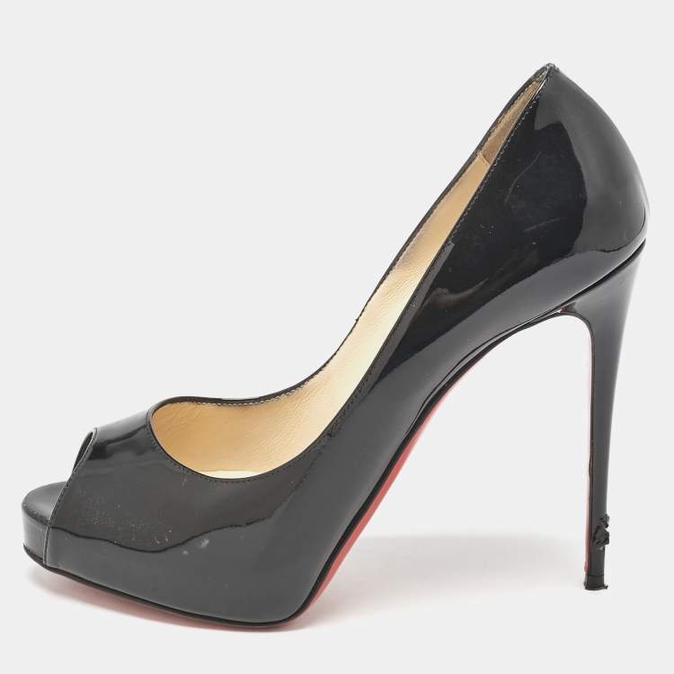Pre Owned Christian Louboutin Black Patent Leather Very Prive Pumps Size 38