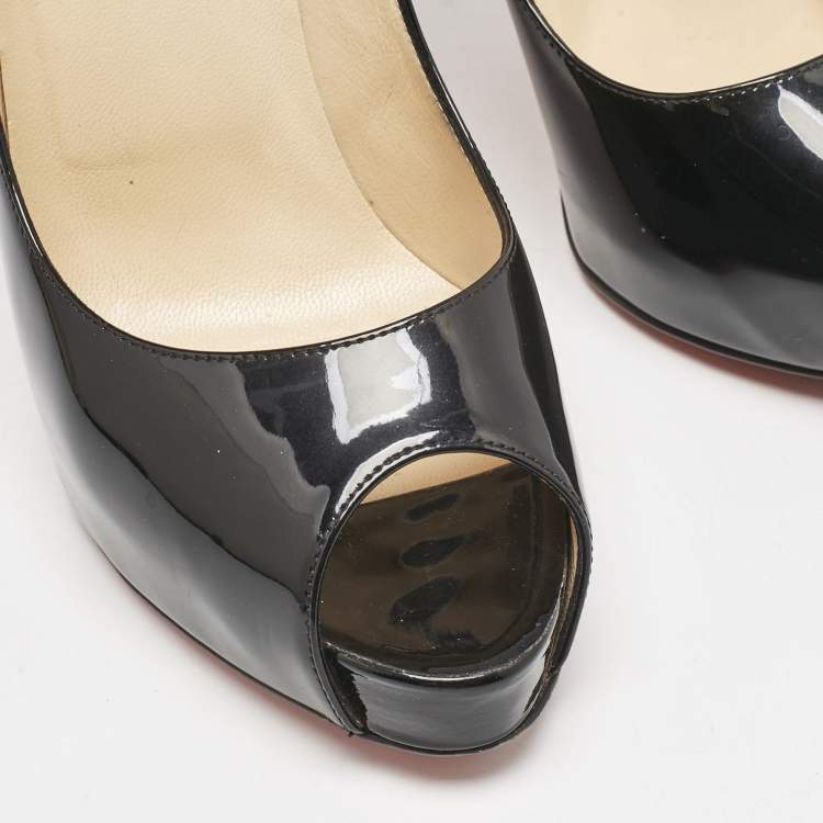 Pre Owned Christian Louboutin Black Patent Leather Very Prive Pumps Size 38