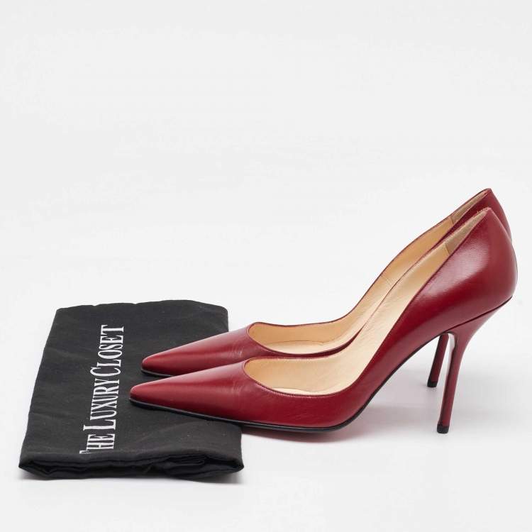 Pre Owned Christian Louboutin Dark Red Leather Kate Max Pumps Size 38.5