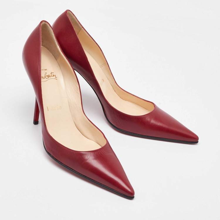 Pre Owned Christian Louboutin Dark Red Leather Kate Max Pumps Size 38.5