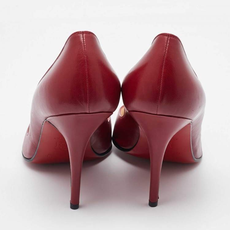 Pre Owned Christian Louboutin Dark Red Leather Kate Max Pumps Size 38.5