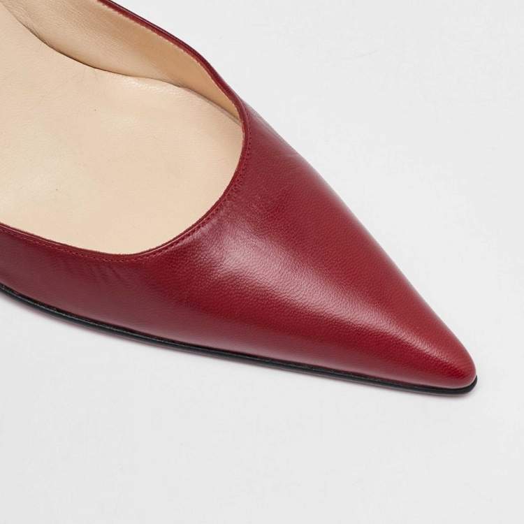 Pre Owned Christian Louboutin Dark Red Leather Kate Max Pumps Size 38.5