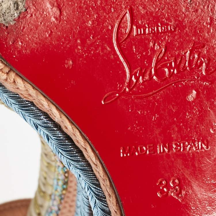 Pre Owned Christian Louboutin Peach Pink Suede New Duplice Wedge Sandals Size 38