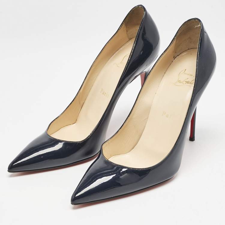 Pre Owned Christian Louboutin Navy Blue Patent Leather Pigalle Pumps Size 39