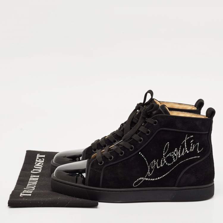 Pre Owned Christian Louboutin Black Suede and Patent High Top Sneakers Size 40.5