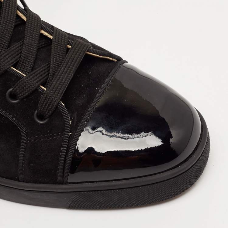 Pre Owned Christian Louboutin Black Suede and Patent High Top Sneakers Size 40.5