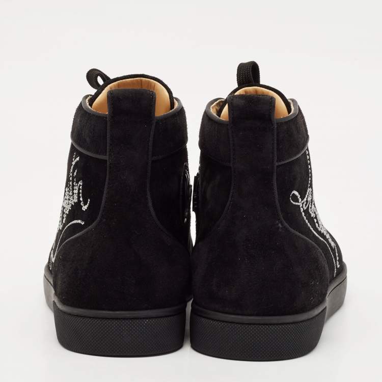 Pre Owned Christian Louboutin Black Suede and Patent High Top Sneakers Size 40.5