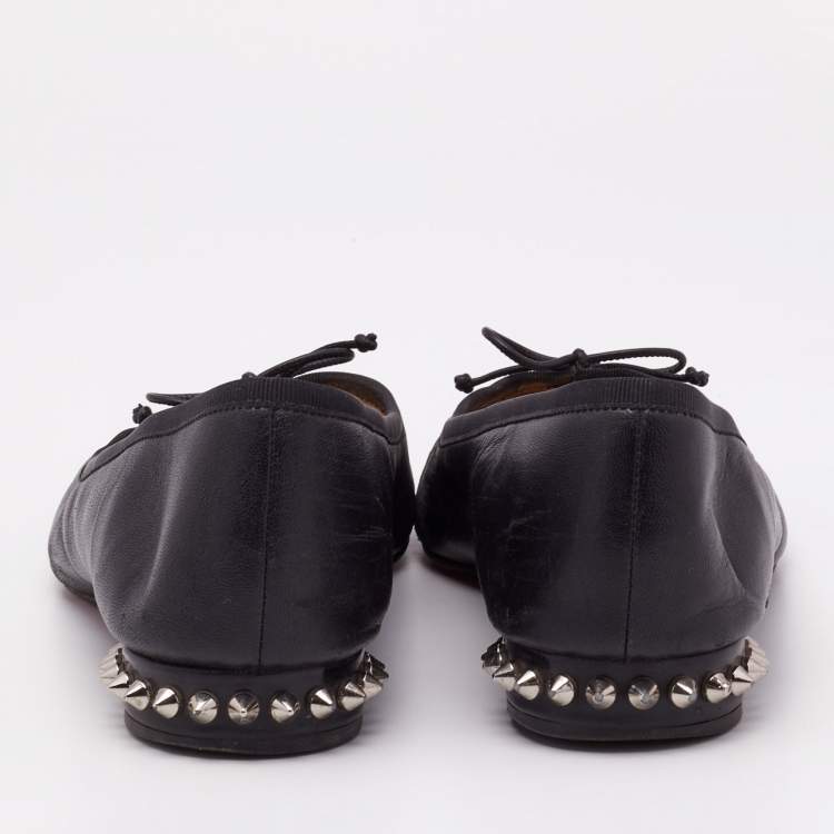Pre Owned Christian Louboutin Black Leather La Massine Ballet Flats Size 37.5