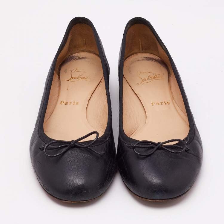Pre Owned Christian Louboutin Black Leather La Massine Ballet Flats Size 37.5