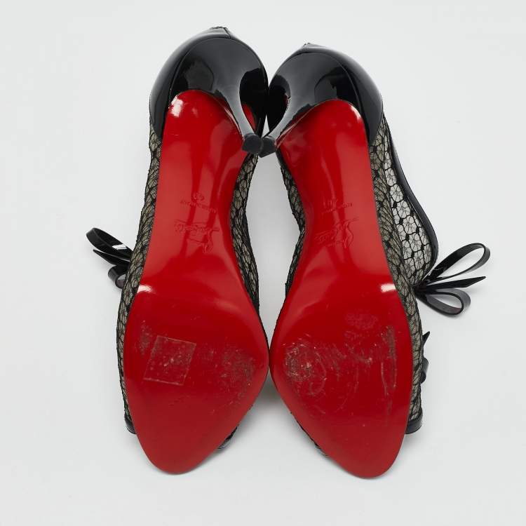 Pre Owned Christian Louboutin Black Patent Leather and Mesh Empiralta Booties Size 40