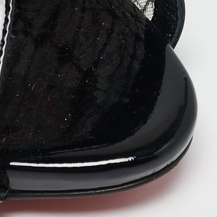 Pre Owned Christian Louboutin Black Patent Leather and Mesh Empiralta Booties Size 40