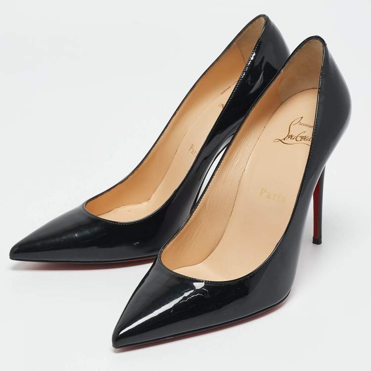 Pre Owned Christian Louboutin Black Patent Leather Kate Pumps Size 37.5