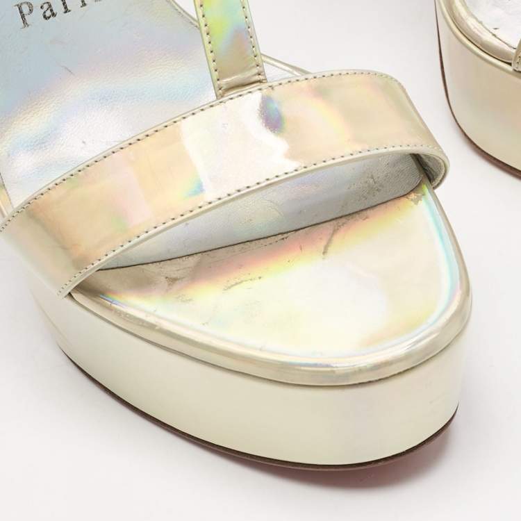 Pre Owned Christian Louboutin Iridescent Light Gold Patent Leather Mara Joli Ankle Strap Sandals Size 38