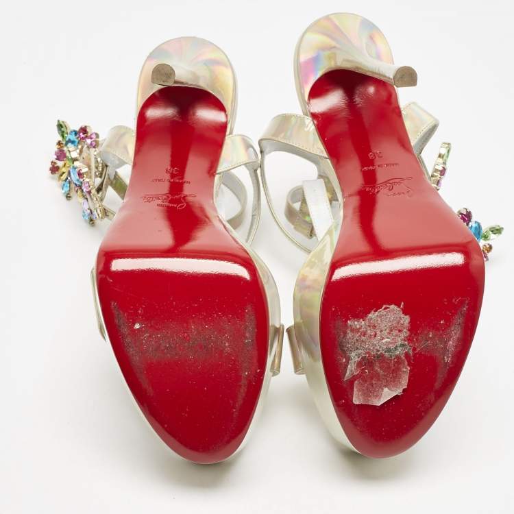 Pre Owned Christian Louboutin Iridescent Light Gold Patent Leather Mara Joli Ankle Strap Sandals Size 38