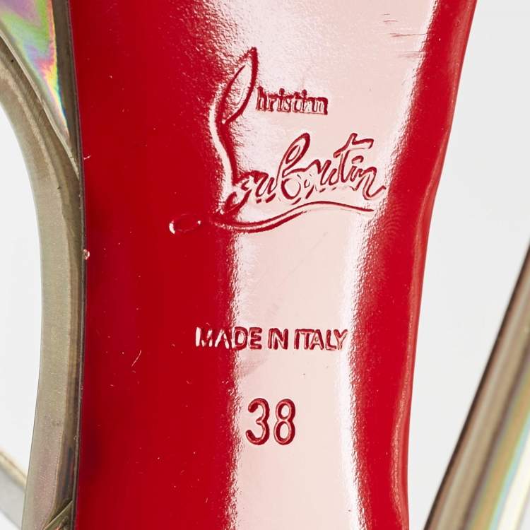 Pre Owned Christian Louboutin Iridescent Light Gold Patent Leather Mara Joli Ankle Strap Sandals Size 38