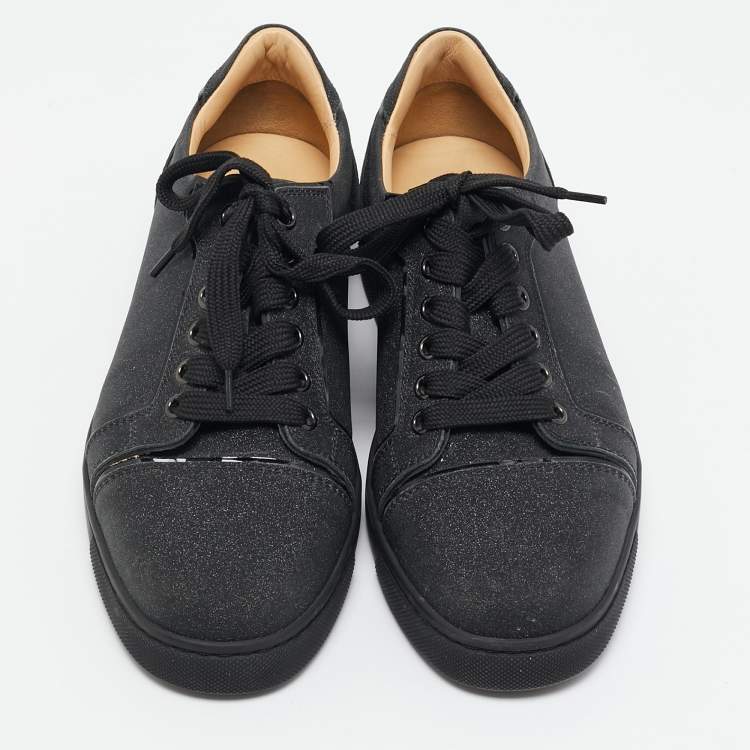 Pre Owned Christian Louboutin Black Glitter Louis Junior Low Top Sneakers Size 37