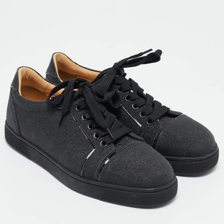 Pre Owned Christian Louboutin Black Glitter Louis Junior Low Top Sneakers Size 37