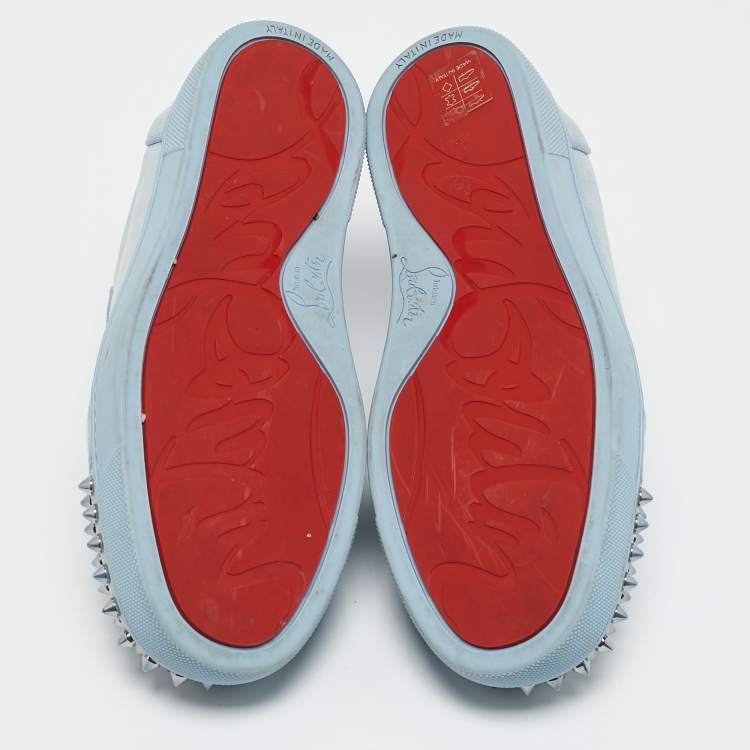 Pre Owned Christian Louboutin Blue Suede Louis Junior Spikes Sneakers Size 36