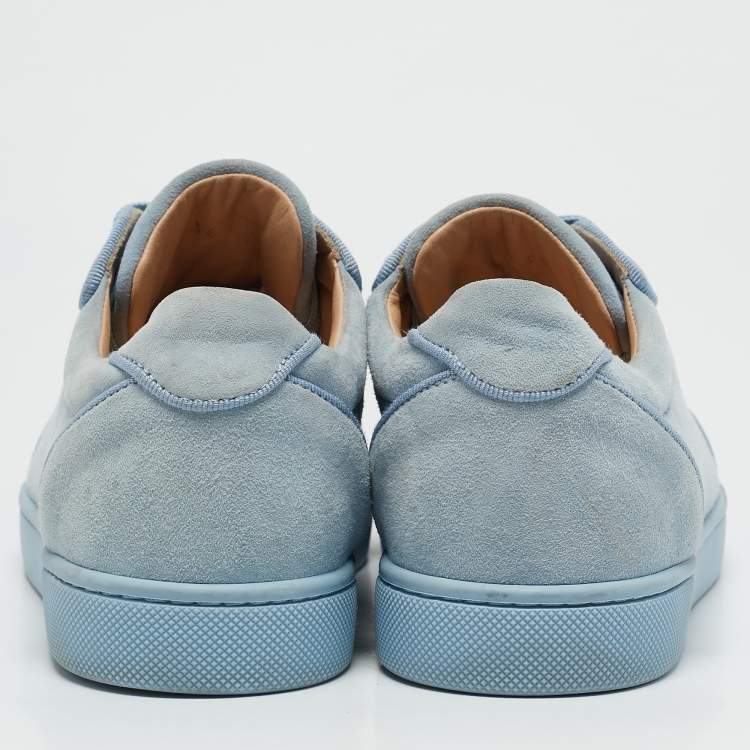 Pre Owned Christian Louboutin Blue Suede Louis Junior Spikes Sneakers Size 36