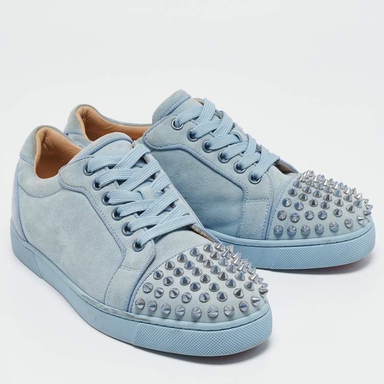 Pre Owned Christian Louboutin Blue Suede Louis Junior Spikes Sneakers Size 36