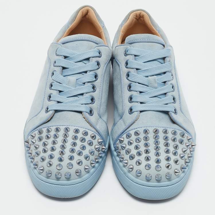 Pre Owned Christian Louboutin Blue Suede Louis Junior Spikes Sneakers Size 36