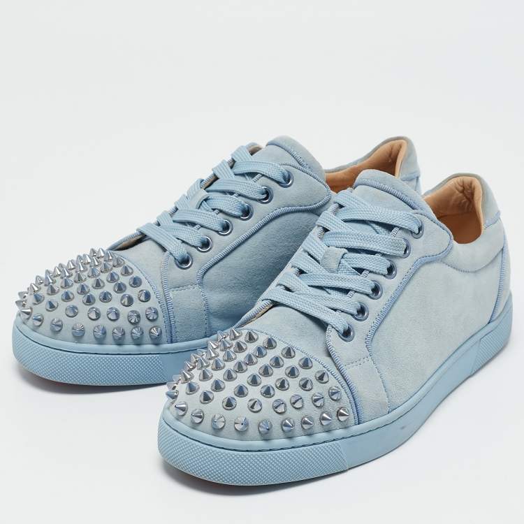 Pre Owned Christian Louboutin Blue Suede Louis Junior Spikes Sneakers Size 36