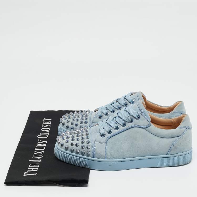 Pre Owned Christian Louboutin Blue Suede Louis Junior Spikes Sneakers Size 36