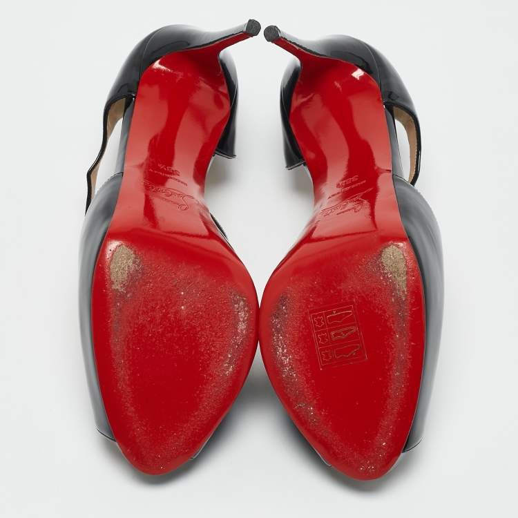 Pre Owned Christian Louboutin Black Patent Leather Catchy Pumps Size 38.5