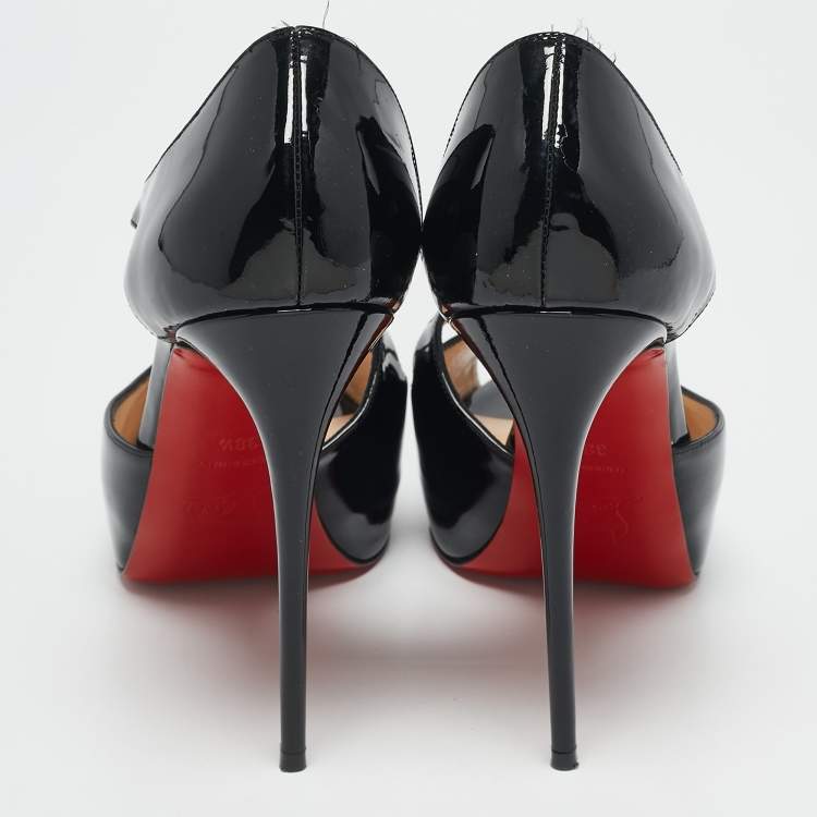 Pre Owned Christian Louboutin Black Patent Leather Catchy Pumps Size 38.5