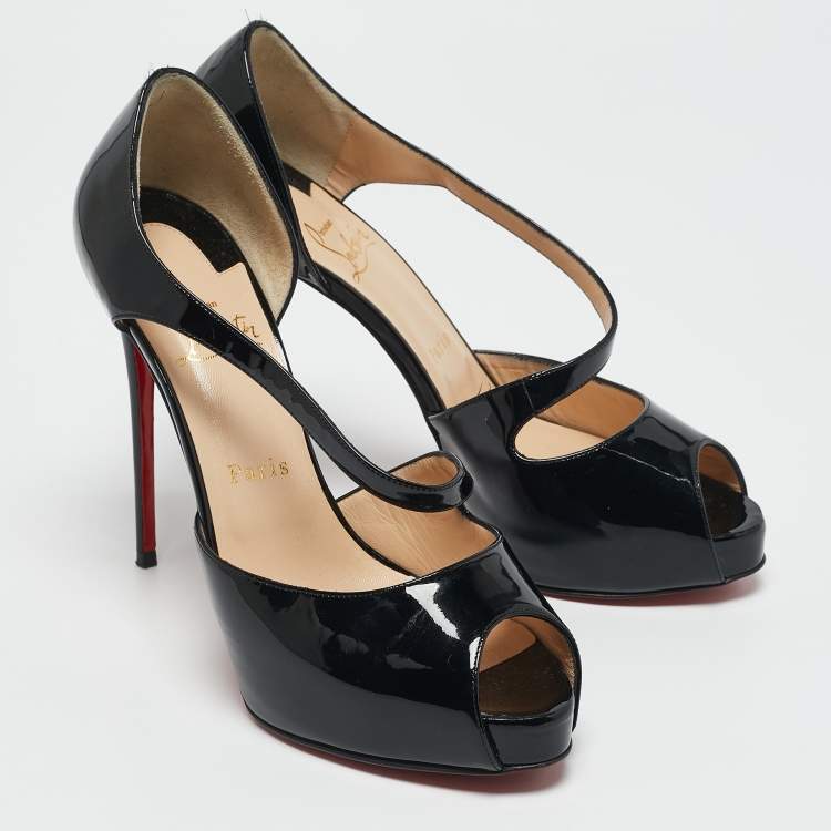 Pre Owned Christian Louboutin Black Patent Leather Catchy Pumps Size 38.5
