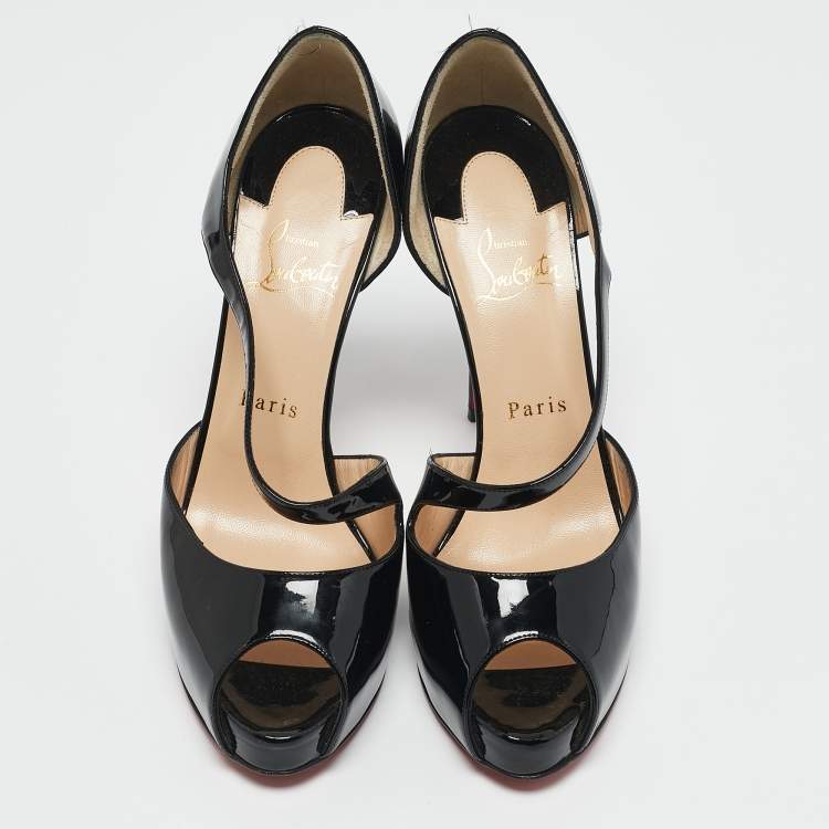 Pre Owned Christian Louboutin Black Patent Leather Catchy Pumps Size 38.5