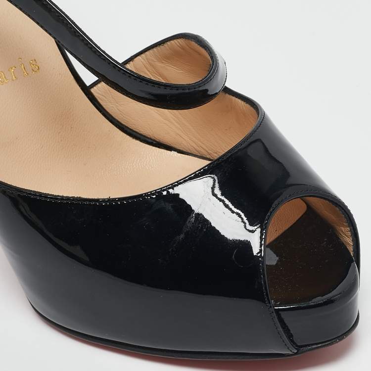Pre Owned Christian Louboutin Black Patent Leather Catchy Pumps Size 38.5