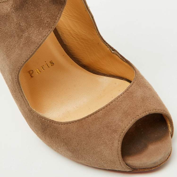 Pre Owned Christian Louboutin Brown Suede Allegra Peep-Toe Sandals Size 37