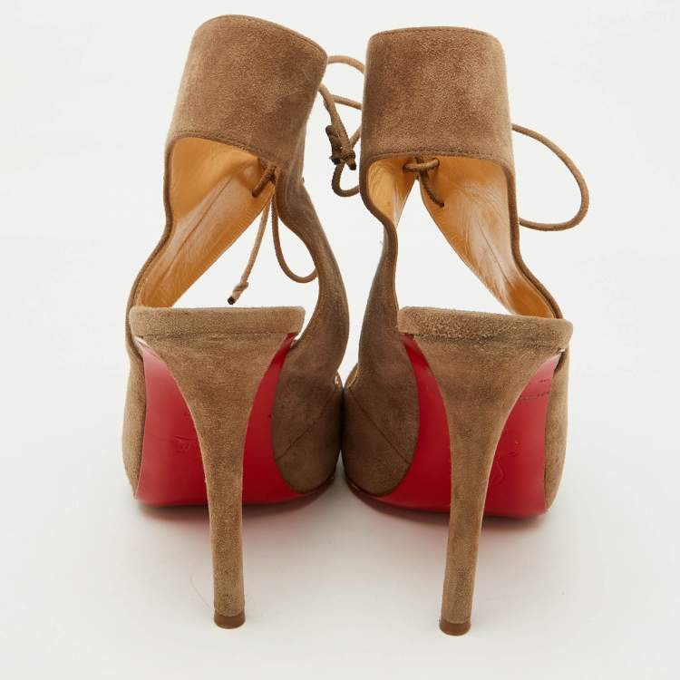 Pre Owned Christian Louboutin Brown Suede Allegra Peep-Toe Sandals Size 37