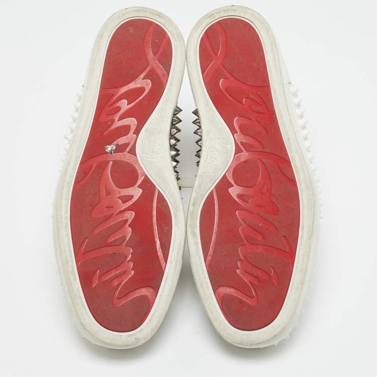 Pre Owned Christian Louboutin White/Silver Leather Louis Spikes High Top Sneakers Size 39
