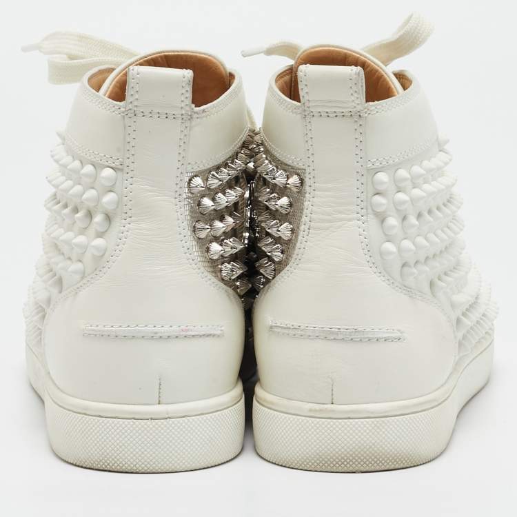 Pre Owned Christian Louboutin White/Silver Leather Louis Spikes High Top Sneakers Size 39