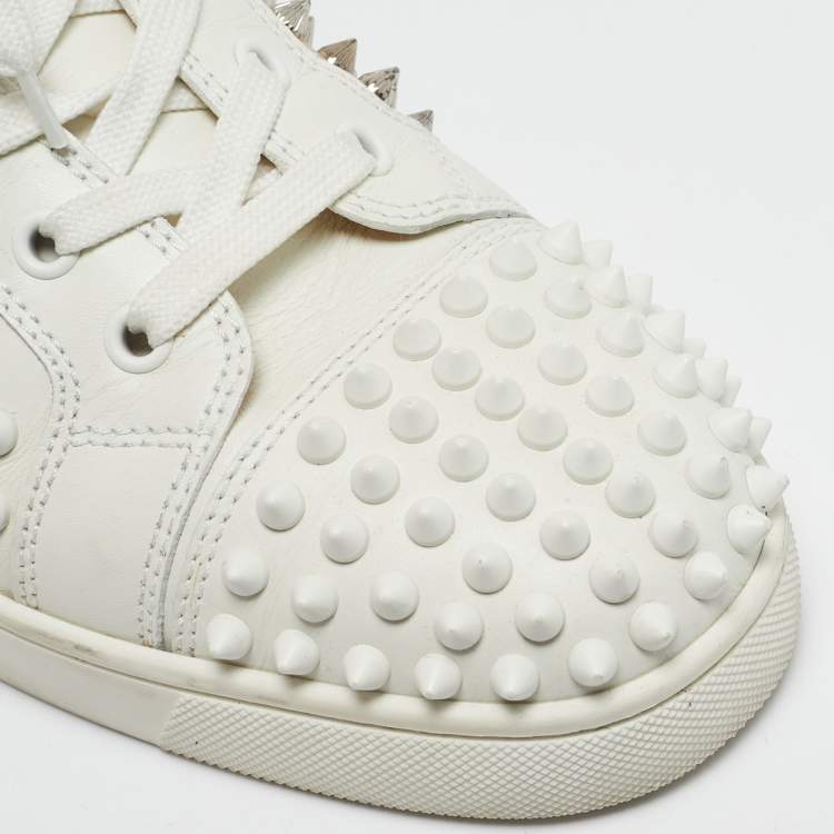Pre Owned Christian Louboutin White/Silver Leather Louis Spikes High Top Sneakers Size 39