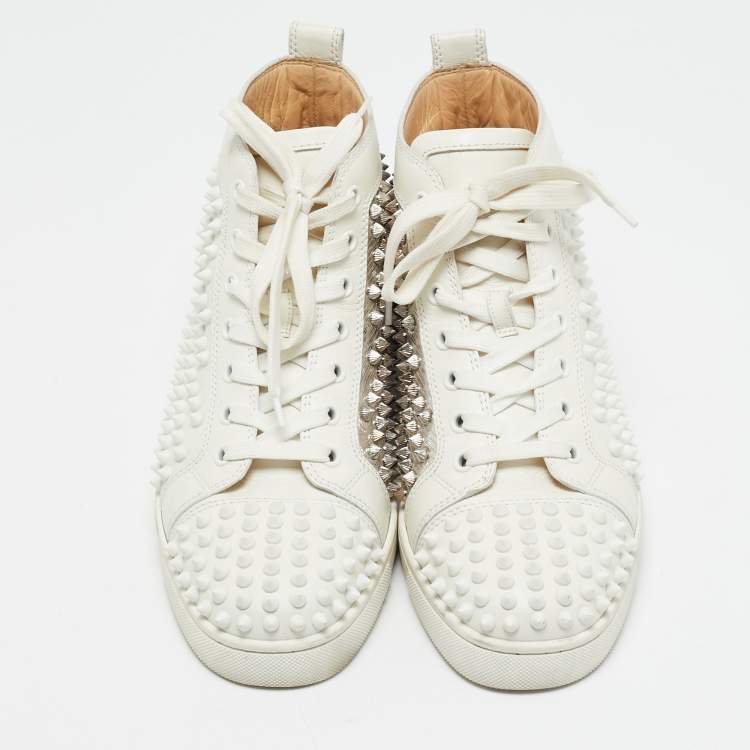 Pre Owned Christian Louboutin White/Silver Leather Louis Spikes High Top Sneakers Size 39