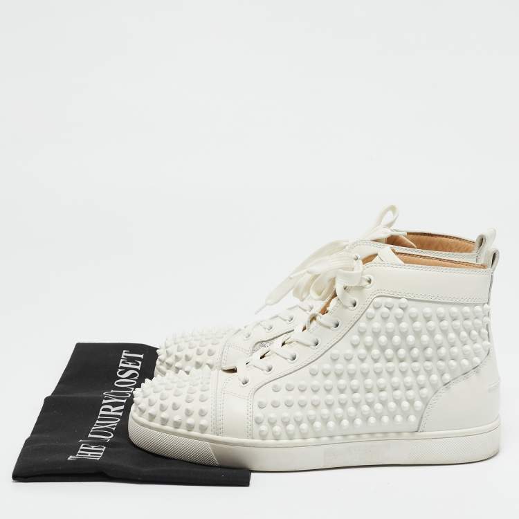 Pre Owned Christian Louboutin White/Silver Leather Louis Spikes High Top Sneakers Size 39