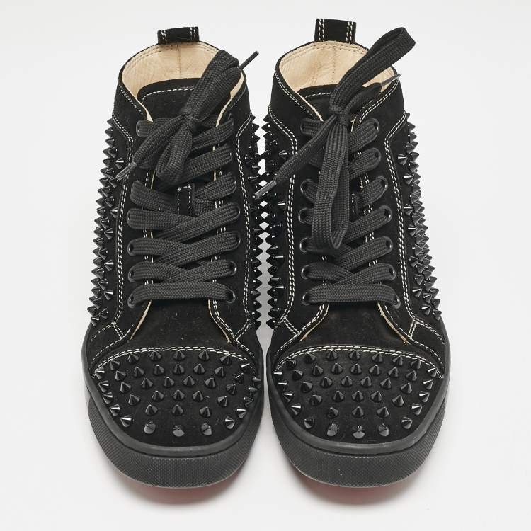 Pre Owned Christian Louboutin Black Suede Louis Spikes High Top Sneakers Size 39