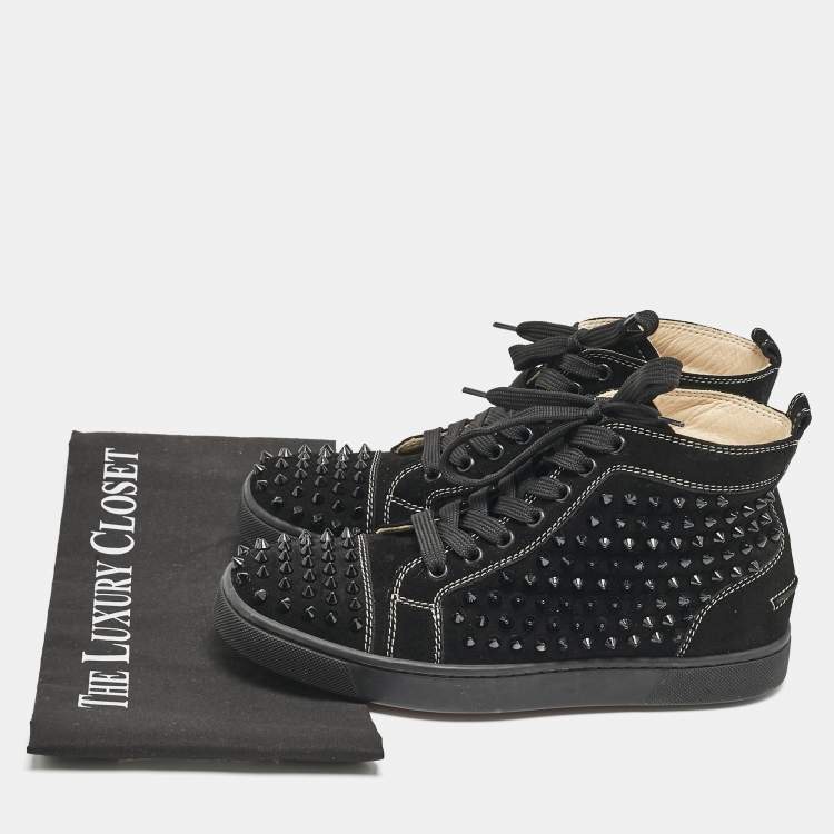 Pre Owned Christian Louboutin Black Suede Louis Spikes High Top Sneakers Size 39