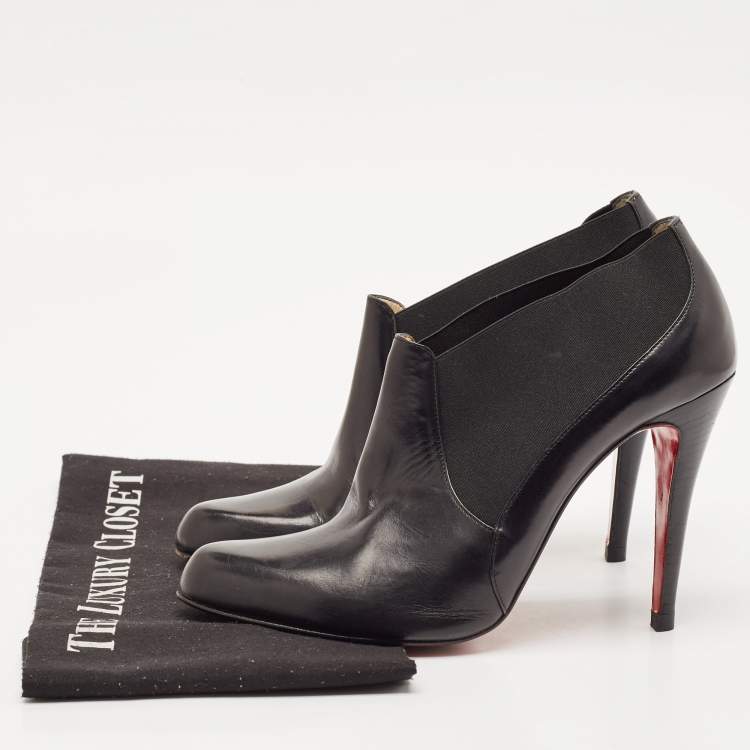 Pre Owned Christian Louboutin Black Leather Belle Ankle Boots Size 39.5