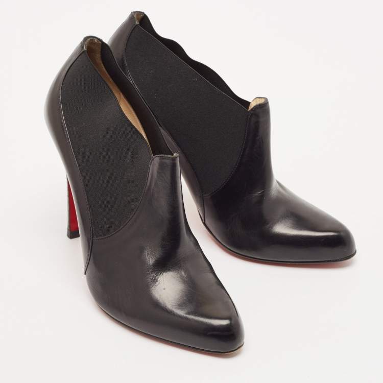 Pre Owned Christian Louboutin Black Leather Belle Ankle Boots Size 39.5