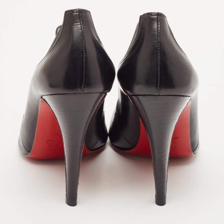 Pre Owned Christian Louboutin Black Leather Belle Ankle Boots Size 39.5