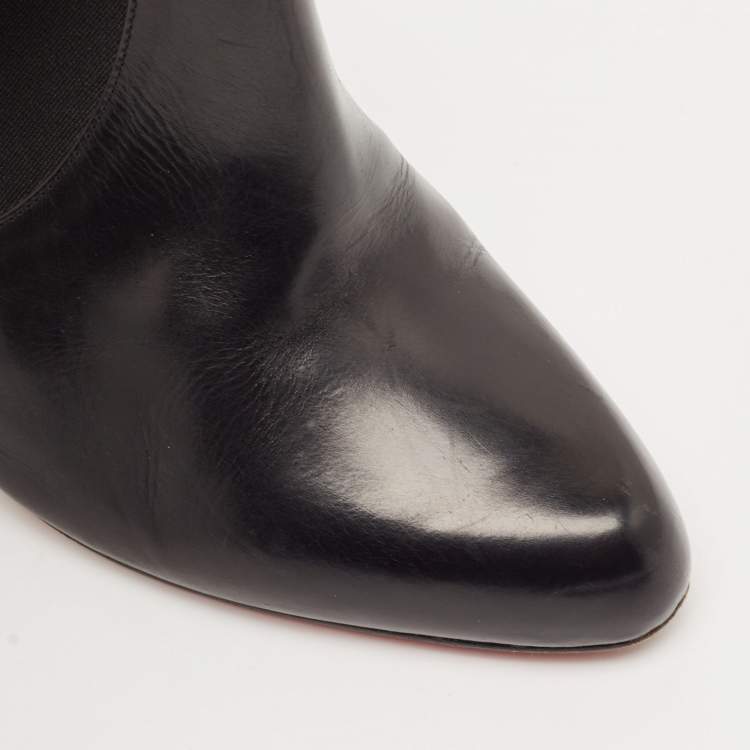Pre Owned Christian Louboutin Black Leather Belle Ankle Boots Size 39.5